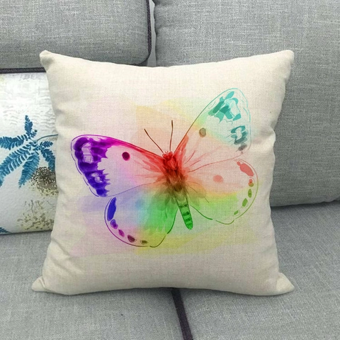 Kleurrijke Vlinder Linnen Kussenhoes Aquarel Artistieke Decoratieve Kussensloop Vierkant Voor Sofa Huis