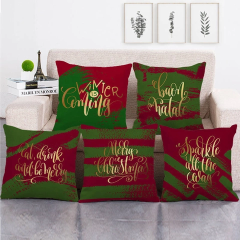 Weihnachten Leinen Kissenhülle Goldene Schrift Dekorative Kissenbezug Für Sofa Wohnzimmer Xmas Festliche Home Deko