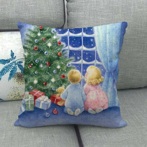 Christmas Throw Pillow Covers Linen Blend Winter Snow Scene Santa Decorative Cushion Cases For Sofa Couch Home Decor
