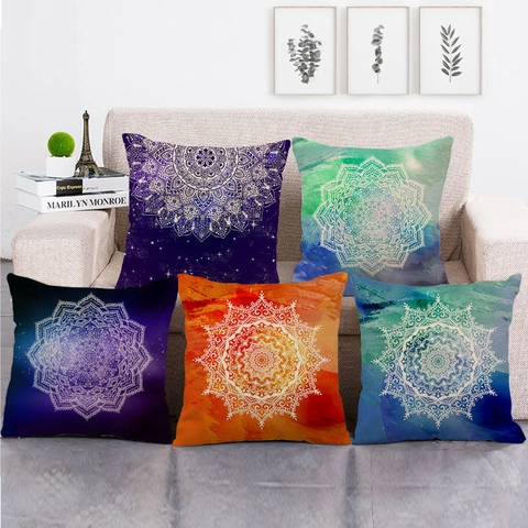 Decoratieve Kussensloop Mandala Patroon Linnen Melkweg Sterrenhemel Boho Stijl Kussenhoes Voor Bank Bed Woonkamer