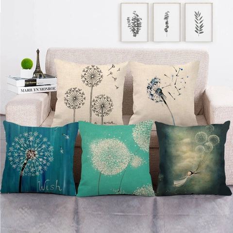 Leinen Kissenbezüge Löwenzahn Mädchen Aquarell Kunst Quadratische Dekorative Kissenhüllen Sofa Couch Wohnzimmer Deko