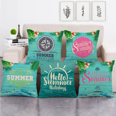 Sommer Nautical Dekorativer Kissenbezug Leinenmischung Tropisches Ozean Thema Kissenhülle Für Sofa Wohndeko Vintage Druck