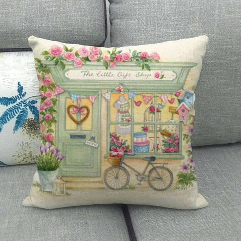 Pastorale Vierkante Kussenhoes Linnen Katoen Mix Vintage Bloemen Dieren Print Decoratieve Kussensloop Voor Bank Huis