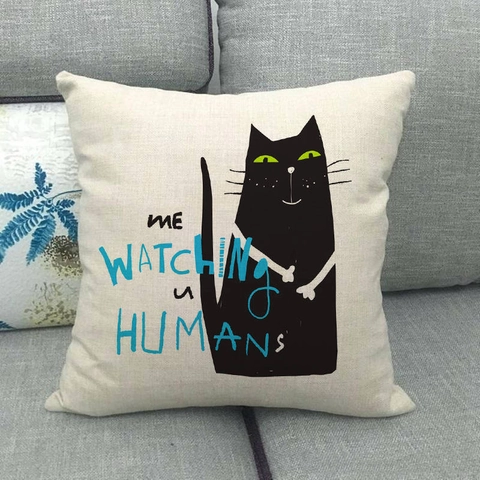 Fodera per Cuscino in Lino con Gatto Cartone Animato Quadrata Decorativa per Divano Soggiorno Casa Misto Cotone e Lino