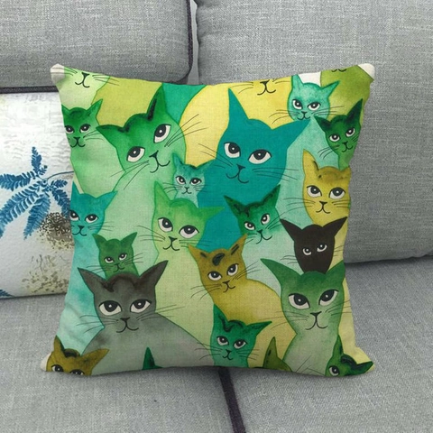 Katzenmuster Leinen Kissenbezug Aquarell Tier Quadratischer Kopfkissenbezug Für Sofa Home Decor Dekorative Kissenhülle