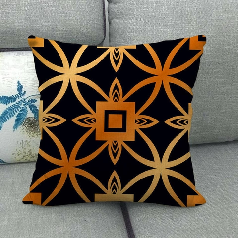 Vintage Linen Blend Geometric Mandala Print Cushion Cover Square Red Black Gold Decorative Throw Pillow Case For Sofa Car