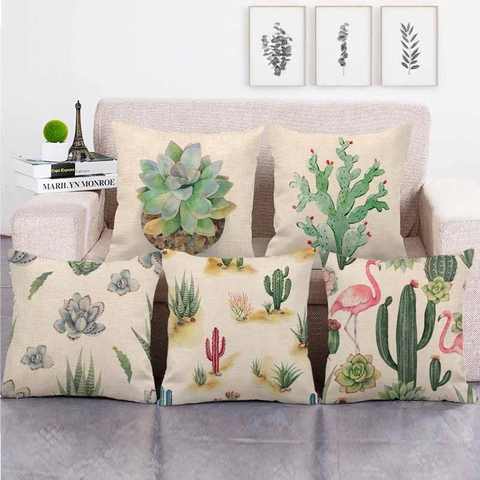 Leinen Kissenbezug Kaktus Sukkulenten Pflanze Druck Quadratischer Kissenhülle Für Sofa Zuhause Dekoration Farmhouse Ästhetik