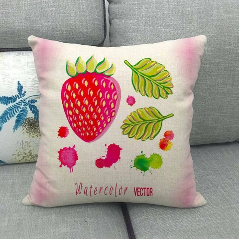 Watercolor Fruit Linen Cushion Cover Decorative Square Sofa Pillowcase Apple Lemon Strawberry Orange Pattern For Living Room Home Decor