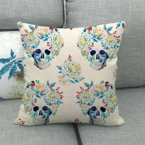 Halloween Schedel Pompoen Zwarte Kat Bedrukte Linnen Kussensloop Vintage Artistiek Vierkant Decoratieve Kussenhoes Voor Sofa Woonkamer Decoratie