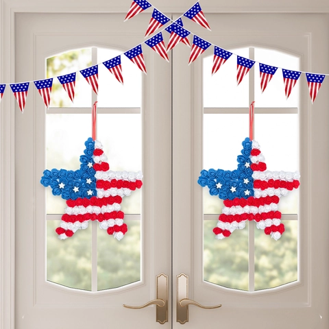 Unabhängigkeitstag Stern Kranz Rot Weiß Blau Patriotisch Amerikanische Flagge Stil Schaumrose Tür Wandbehang Vierte Juli Feier Dekor