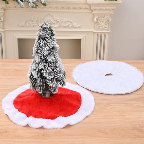 Jupe De Sapin De Noël Mini Peluche Tissu Décoration Festive Motif Flocon De Neige Étoile Gingham Fête Maison
