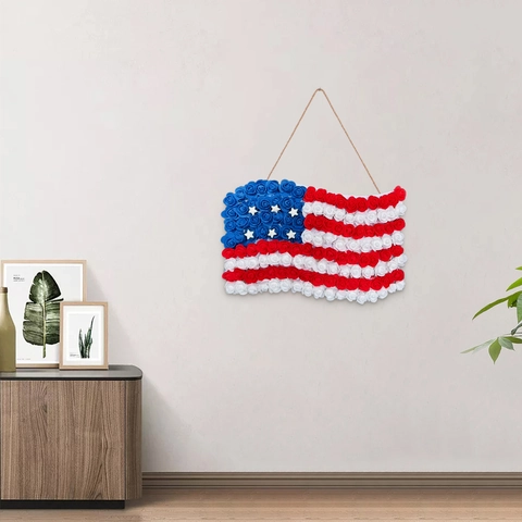 Amerikaanse Vlag Krans Onafhankelijkheidsdag PU Schuim Roos Bloem Muur Opknoping Voordeur Decoratie Voor 4 Juli Thuis