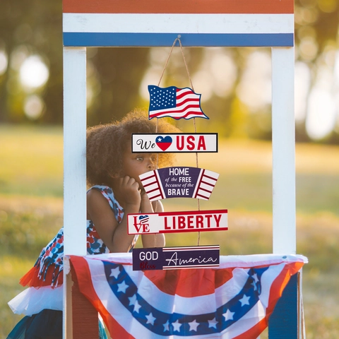 Cartel Colgante De Madera Día De La Independencia Bandera Americana Decoración De Puerta Patriótica USA Libertad