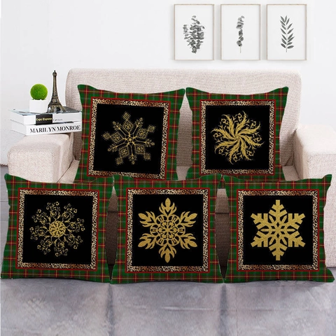 Housses De Coussin De Noël En Lin Motif Flocon De Neige Écossais Léopard Taie D'Oreiller Décorative Carrée Décoration De Canapé Hiver