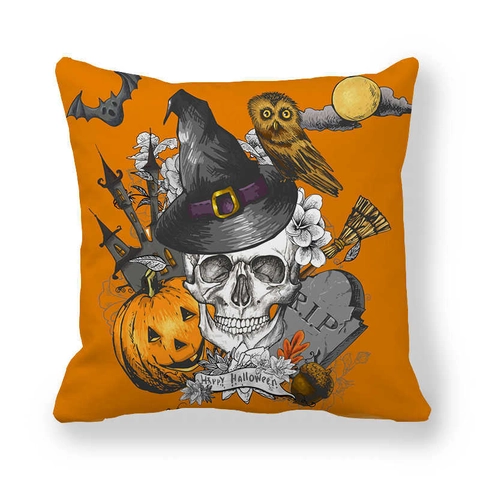 Halloween Kissenbezug Pfirsichhaut Polyester Skelett Zaubererhut Sonnenblume Kürbis Deko Kissenhülle Für Sofa Zuhause