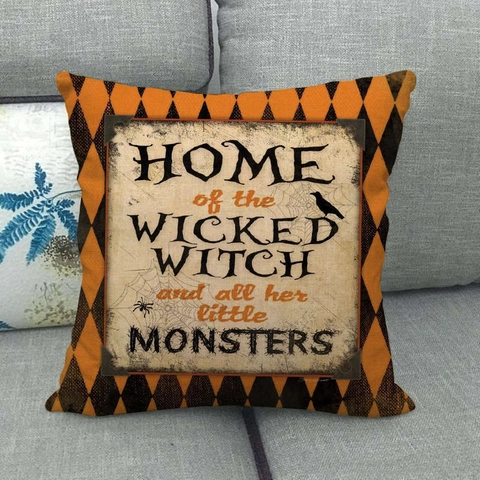 Halloween Throw Pillow Cover Linen Pumpkin Ghost Spider Web Decorative Cushion Case For Sofa Home Party Decor Haunted House Style