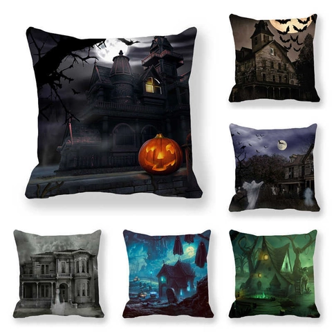 Halloween Kussensloop Perzikhuid Fluweel Spookhuis Pompoen Vleermuis Decoratie Huis Voor Griezelige Vakanties