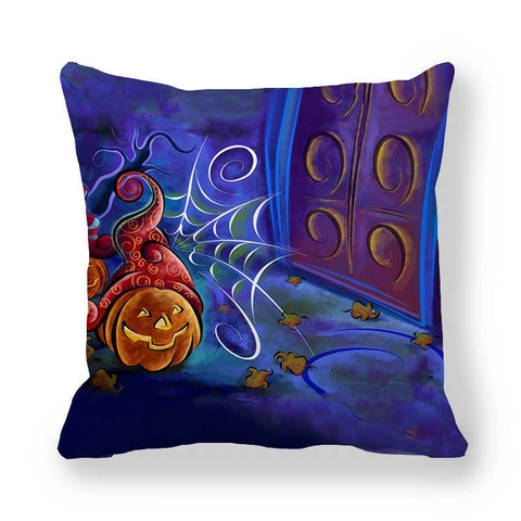 Federa Per Cuscino Halloween Tessuto Pelle Di Pesca Decorativa Quadrata Zucca Strega Casa Stregata Divano