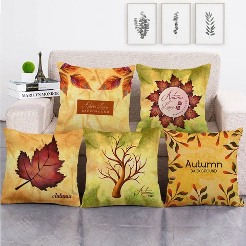 Herfst Kussenhoes Linnen Thanksgiving Decoratie Kussenovertrek Esdoornblad Pompoen Zonnebloem Print Vierkant Sofa Decor