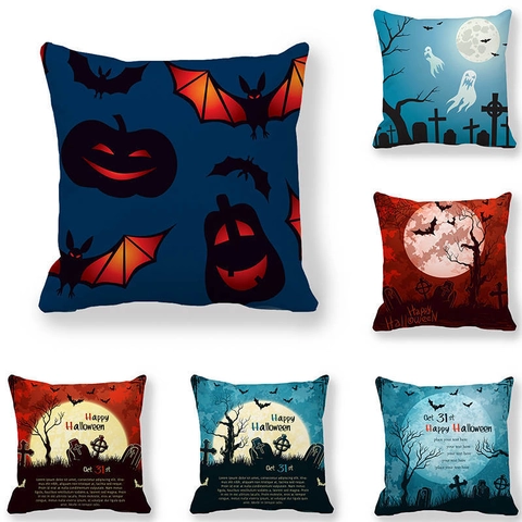 Halloween Pillowcase Peach Skin Velvet Cushion Cover Moon Castle Pumpkin Bat Graphic Home Sofa Decor Festive Ornament