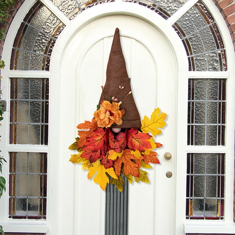 Herfst Oogst Kabouter Deurhanger Decoratie Stof Bruine Hoed Kunstmatige Esdoornbladeren Zijden Bloemen Thanksgiving Wanddecoratie