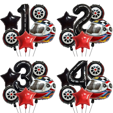 Rennwagen Thema Ballons Aluminiumfolie Nummer Helm Reifen Formen Geburtstagsparty Dekoration Für Jungen Kinder