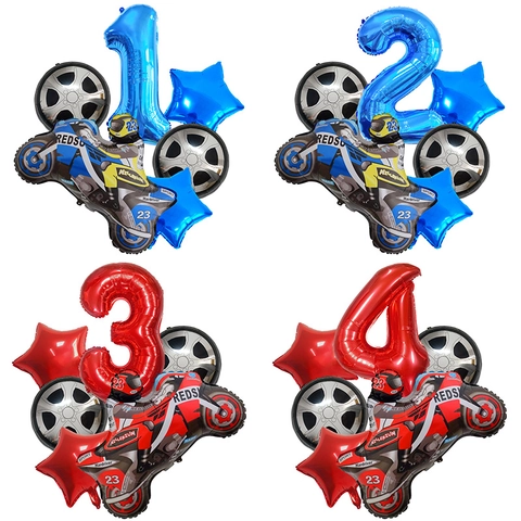 Rennsport Motorrad Aluminiumfolie Ballons Digital Nummer Stern Reifen Form Geburtstag Party Dekoration Für Jungen Feier