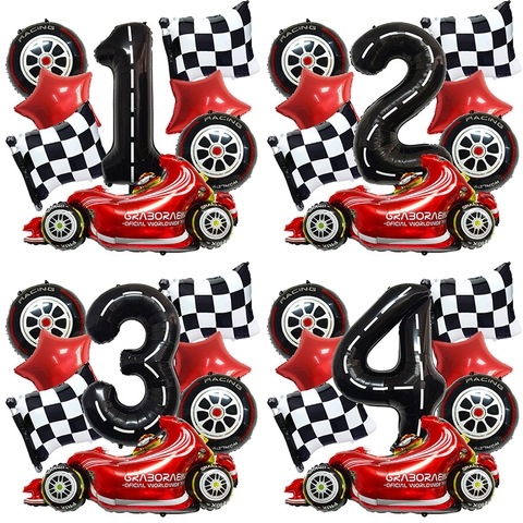Rennsport Thema Geburtstag Party Dekoration Aluminiumfolie Nummer Rennwagen Zielflagge Reifen Für Kinder Jungen Events Zubehör
