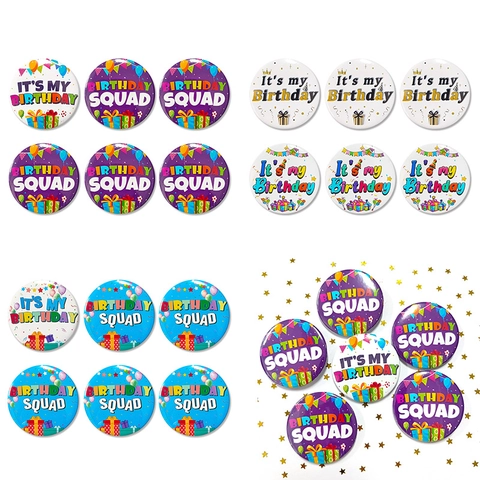 Tinplate Birthday Theme Badge Button Pin For Party Decorations Birthday Squad Celebrating Supplies Festive Accessories Gift