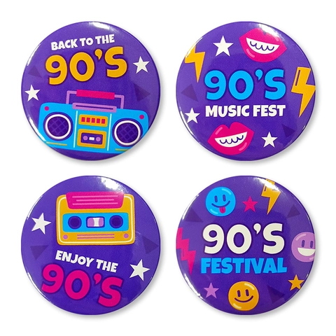 Retro Anstecknadeln Button Pins Weißblech Rund Nostalgisch Neunziger Thema Ghetto Blaster Motiv Für Party Feier Event