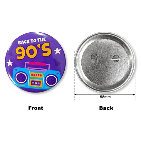 Retro Anstecknadeln Button Pins Weißblech Rund Nostalgisch Neunziger Thema Ghetto Blaster Motiv Für Party Feier Event