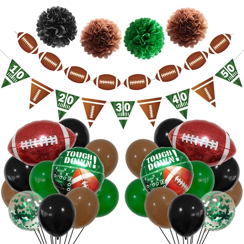 Decorazioni Per Feste Di Football Palloncini In Alluminio Lattice Pom Poms Di Carta Banner Football Tema Sportivo Celebrazione