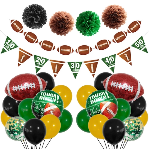 Decorazioni Per Feste Di Football Palloncini In Alluminio Lattice Pom Poms Di Carta Banner Football Tema Sportivo Celebrazione