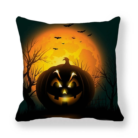 Halloween Decorative Pillow Case Peach Skin Velvet Graveyard Moon Bat Pattern Square Cushion Cover For Sofa Home Decor