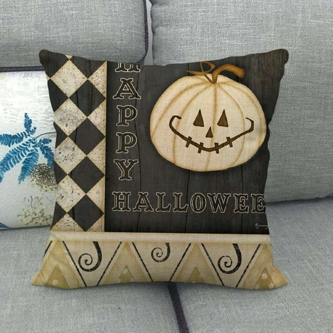Halloween Decorative Pillow Cover Linen Cotton Blend Vintage Pumpkin Skull Bat Crow Pattern Throw Pillowcase For Sofa Home Decor