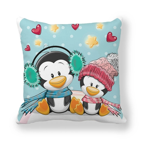 Housse De Coussin En Peau De Pêche Dessin Animé De Noël Taie D'Oreiller Carrée Décorative Pour Canapé Maison Impression Numérique Vacances