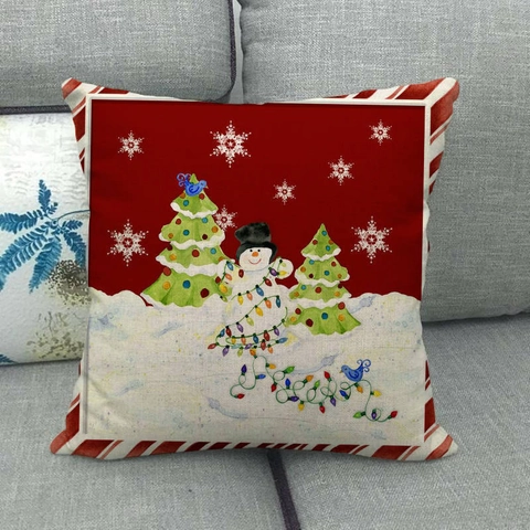 Housse de Coussin de Noël en Lin 45x45cm Taies d'Oreiller Décoratives Rétro Noël Décor de Vacances d'Hiver pour Canapé Salon Maison Sans Rembourrage