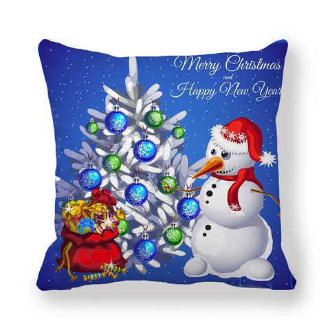 Weihnachts Schneemann Pfirsichhaut Kissenbezug Dekorativer Feiertag Quadratischer Kissenhülle Schneeflocke Weihnachtsbaum