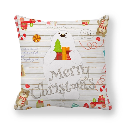 Merry Christmas Throw Pillow Covers Peach Skin Polyester Cartoon Snowman Reindeer Decorative Square Cushion Case For Sofa