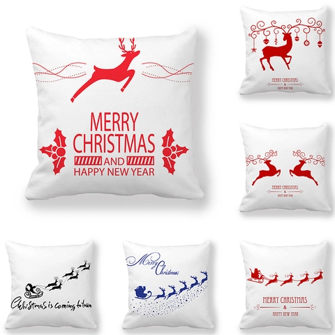 Fodera Per Cuscino Natalizio Poliestere Pelle Di Pesca Stampa Renna Babbo Natale Slitta Decorazione Festiva Morbida