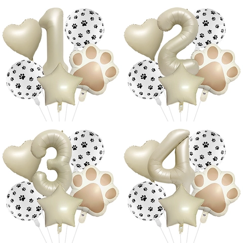 Ballon en Film d'Aluminium Beige à Empreinte de Patte de Chien pour Décoration d'Anniversaire d'Animaux Ballon Forme de Cœur Étoile Numérique