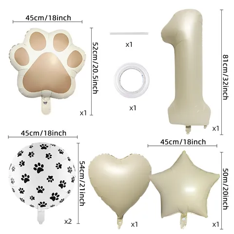 Beige Dog Paw Print Aluminum Film Balloon For Pet Birthday Party Decoration Digital Heart Star Shape Balloon