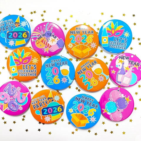Happy New Year 2026 Tinplate Round Badge Pin For Party Decoration Celebration Event Souvenir Festive Breastpin Supplies