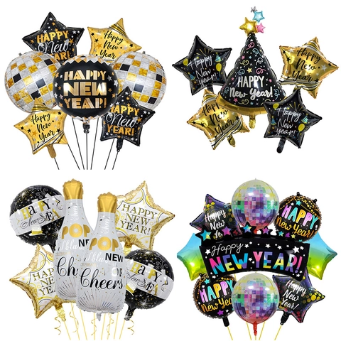 Decorazione Di Palloncini Di Capodanno In Alluminio Bottiglia Di Champagne Stella Disco Metallico Per Festa Festiva