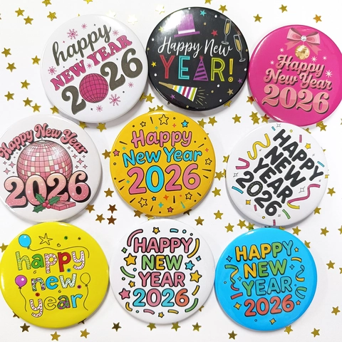 Insignias De Hojalata Happy New Year 2026 Pines Redondos De Colores Para Decoraciones De Celebración De Fiesta