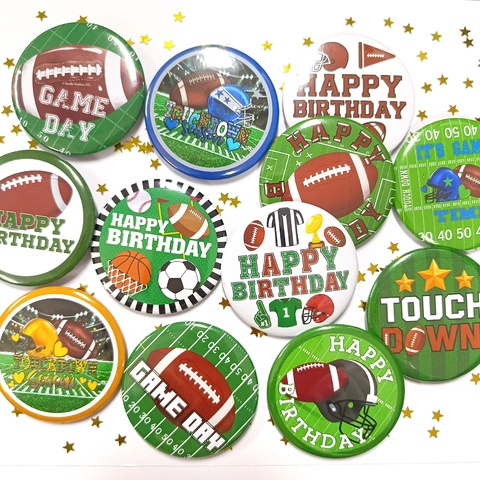 American Football Theme Tinplate Badge Round Sports Brooch Pin For Birthday Game Day Party Favor Celebration