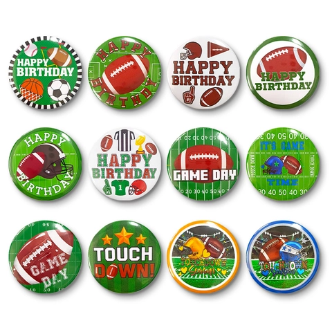 American Football Theme Tinplate Badge Round Sports Brooch Pin For Birthday Game Day Party Favor Celebration