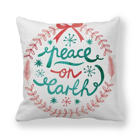 Kerst Kussenhoes Perzikhuid Fluweel Joy To The World Peace On Earth Feestelijke Feestdag Sofa Decor Vierkante Kussensloop