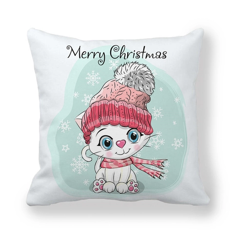 Weihnachten Cartoon Tiere Kissenbezug Pfirsichhaut Stoff Kissenhülle Frohe Weihnachten Panda Einhorn Katze Schneemann Muster Deko Kissenhülle