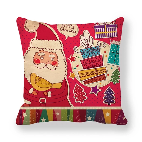 Merry Christmas Cartoon Santa Snowman Printed Peach Skin Fabric Square Pillowcase Decorative Throw Cushion Cover For Home